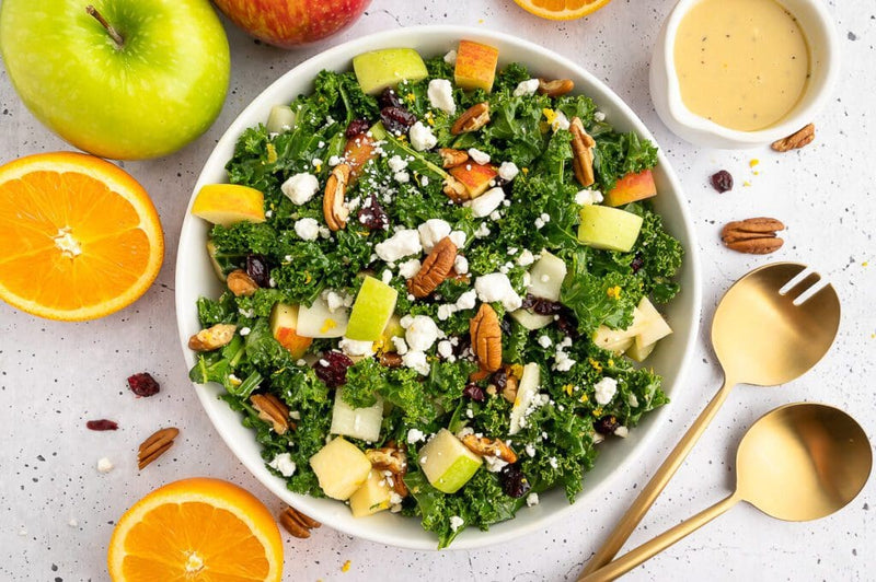 Kale Salad-Green Apples, Candied Pecans, Feta Cheese, Balsamic Red Onions