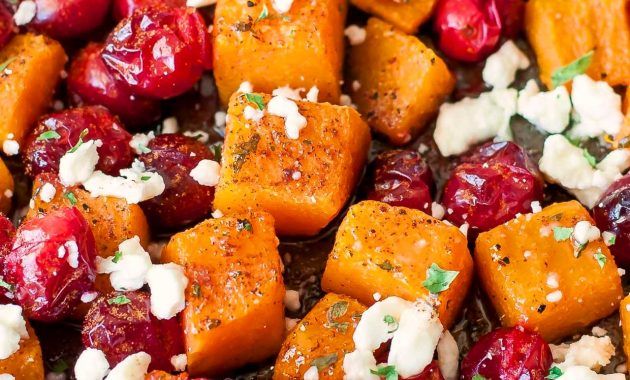 Butternut Squash with Cranberry Sauce & Feta Cheese