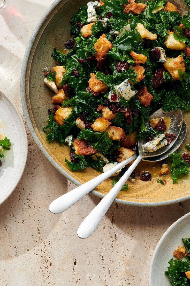 Kale Salad – Blue Cheese, Cucumber, Craisins, & Blueberries, Croutons